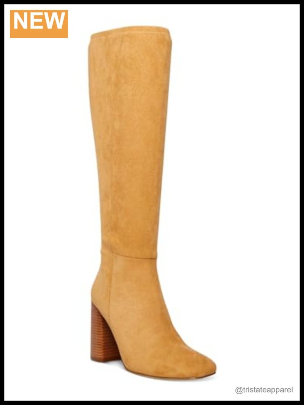 Women's Knee-High Faux Suede Square Toe Block Heel Boots with Zip
